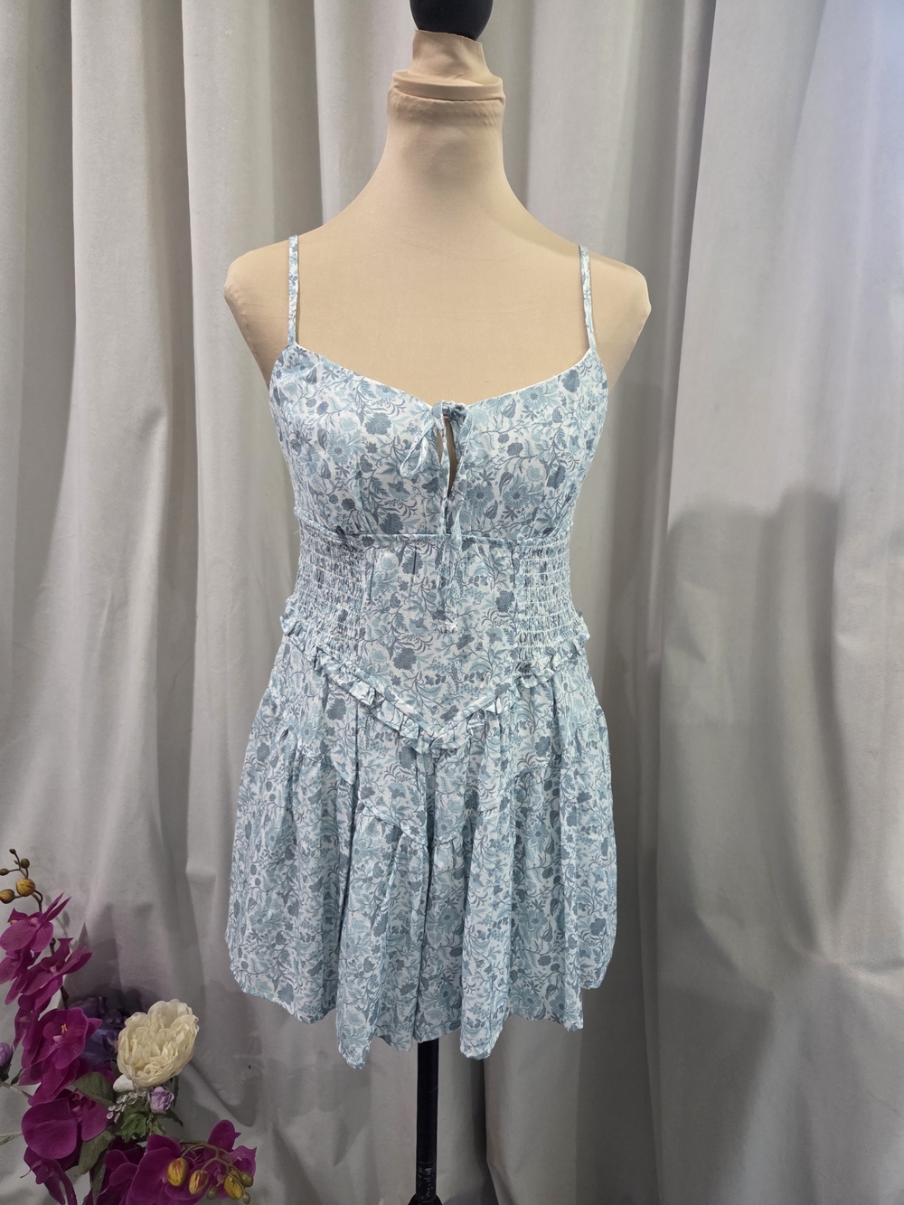 Trixxi Light Blue Floral Smocked Romper